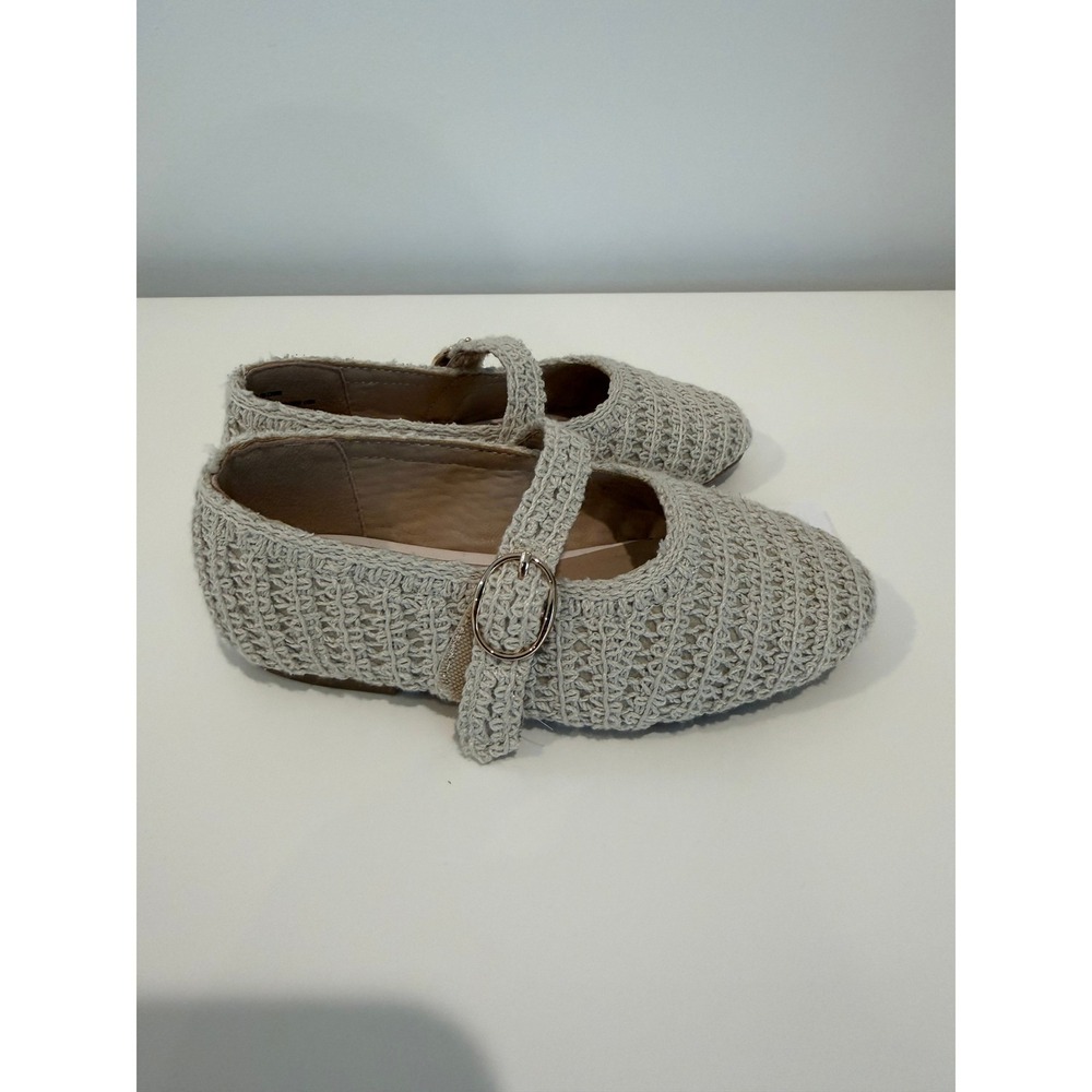 NWT Girls Toddler Crochet Mary Jane Flats Size 9, Light Brown, Velcro Closure